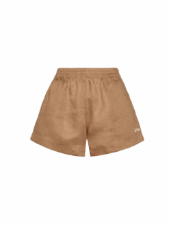 MC2 Saint Barth Meave Camel Brown Linen Pull Up Shorts -MC2 Saint Barth Shop UID MEA00202171H WOMAN SHORTPANT BROWN PLAIN.COLOR 0 4