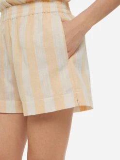 MC2 Saint Barth Meave Pull Up Shorts With Beige Striped Print -MC2 Saint Barth Shop UID MEA00205739H WOMAN SHORTPANT WHITE LINEN 20250320123502 2
