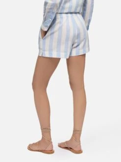 MC2 Saint Barth Meave Cotton Pull Up Shorts With Light Blue Striped Print -MC2 Saint Barth Shop UID MEA00205741H WOMAN SHORTPANT BLUE STRIPES 0 20250527103516 3