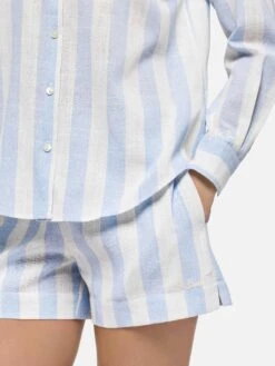 MC2 Saint Barth Meave Cotton Pull Up Shorts With Light Blue Striped Print -MC2 Saint Barth Shop UID MEA00205741H WOMAN SHORTPANT BLUE STRIPES 0 2