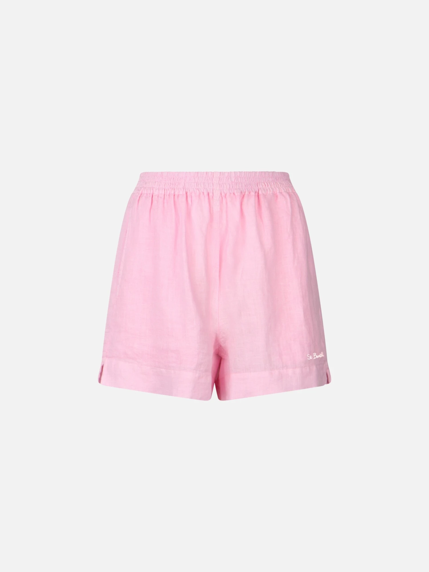 MC2 Saint Barth Woman Pink Linen Pull Up Shorts 6 MC2 Saint Barth Woman Pink Linen Pull Up Shorts - Image 4