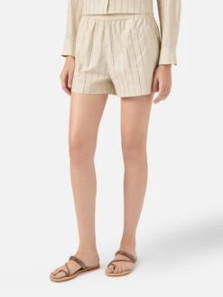 MC2 Saint Barth Meave Shorts Pull Up In Popeline Di Cotone Con Decorazione Di Strass A Righe