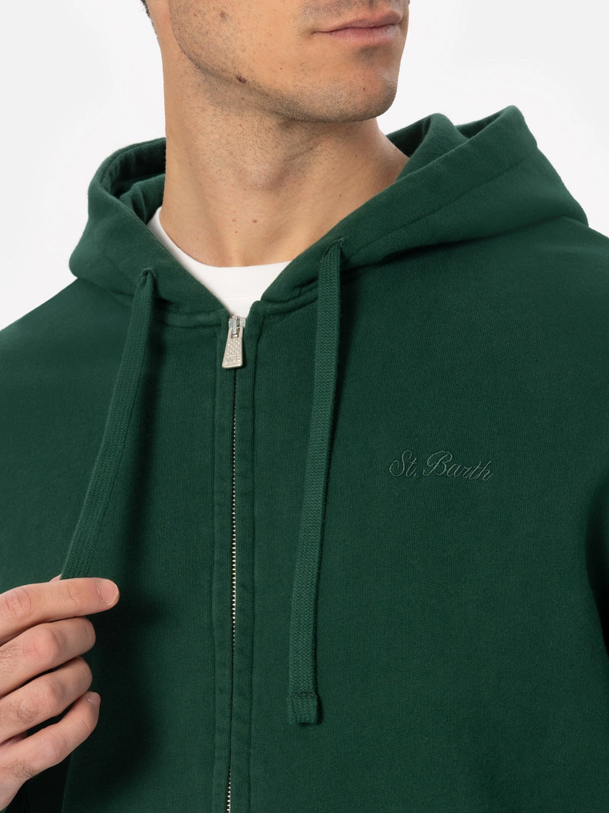 MC2 Saint Barth Man British Green Zipped And Hooded Sweatshirt With St. Barth Embroidery 4 MC2 Saint Barth Man British Green Zipped And Hooded Sweatshirt With St. Barth Embroidery - Image 2