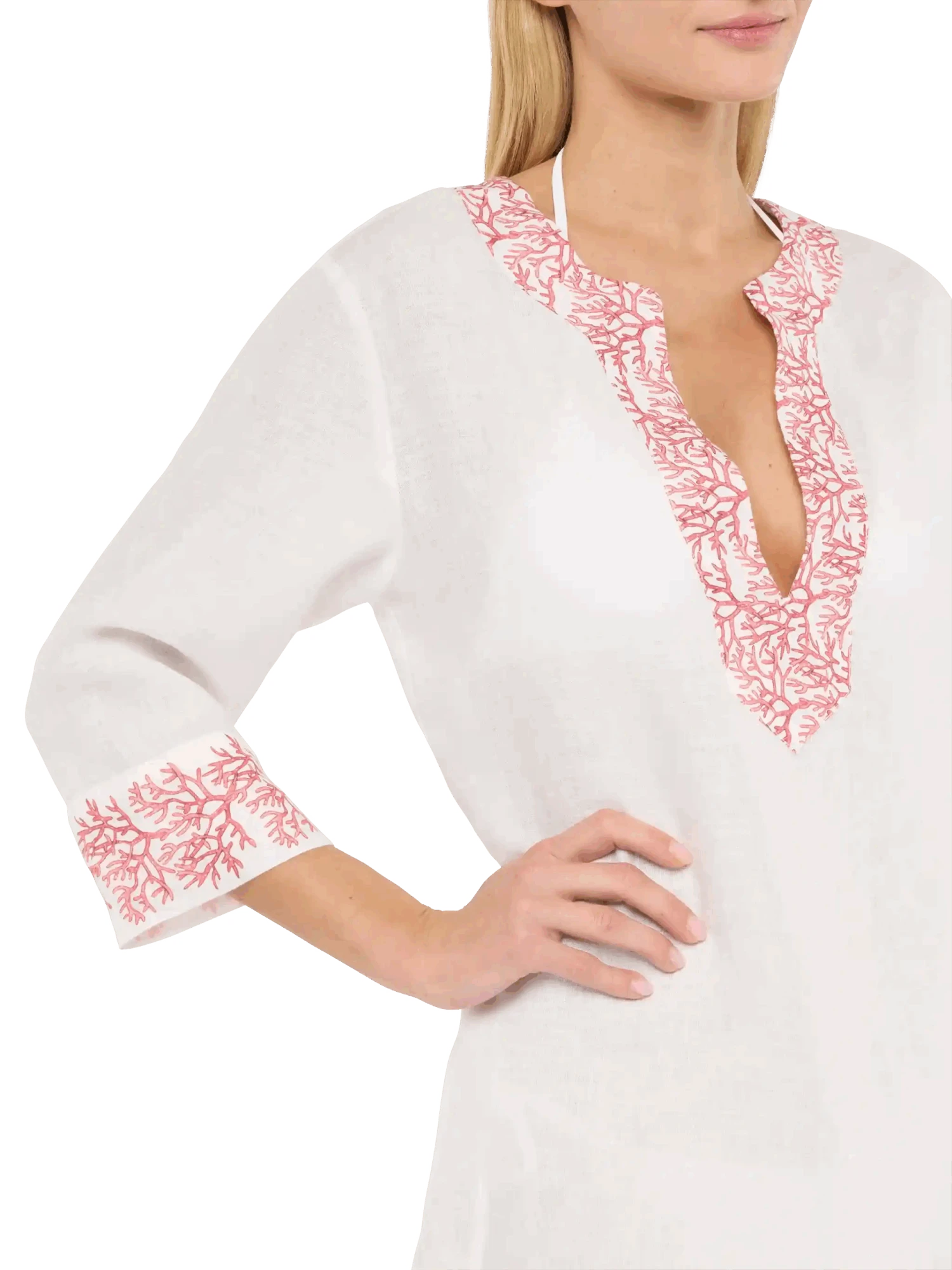 MC2 Saint Barth Macha Linen Tunic Dress With Coral Print 4 MC2 Saint Barth Macha Linen Tunic Dress With Coral Print - Image 2