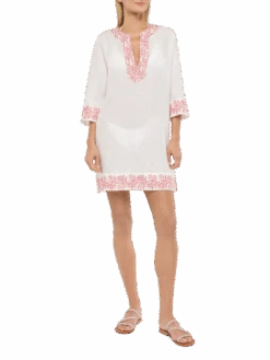 MC2 Saint Barth Macha Linen Tunic Dress With Coral Print