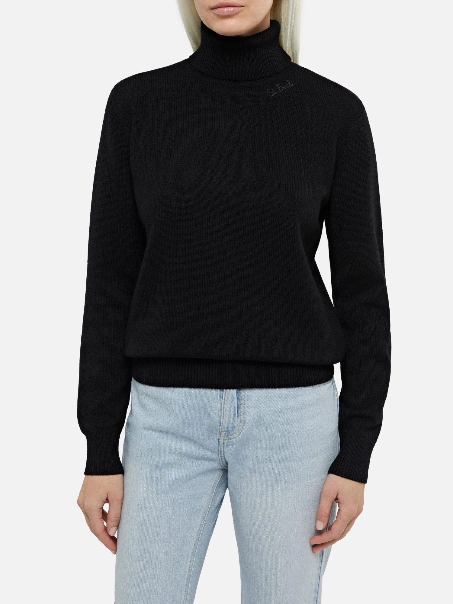 MC2 Saint Barth Woman Black Cashmere Blend Turtleneck Sweater Moody