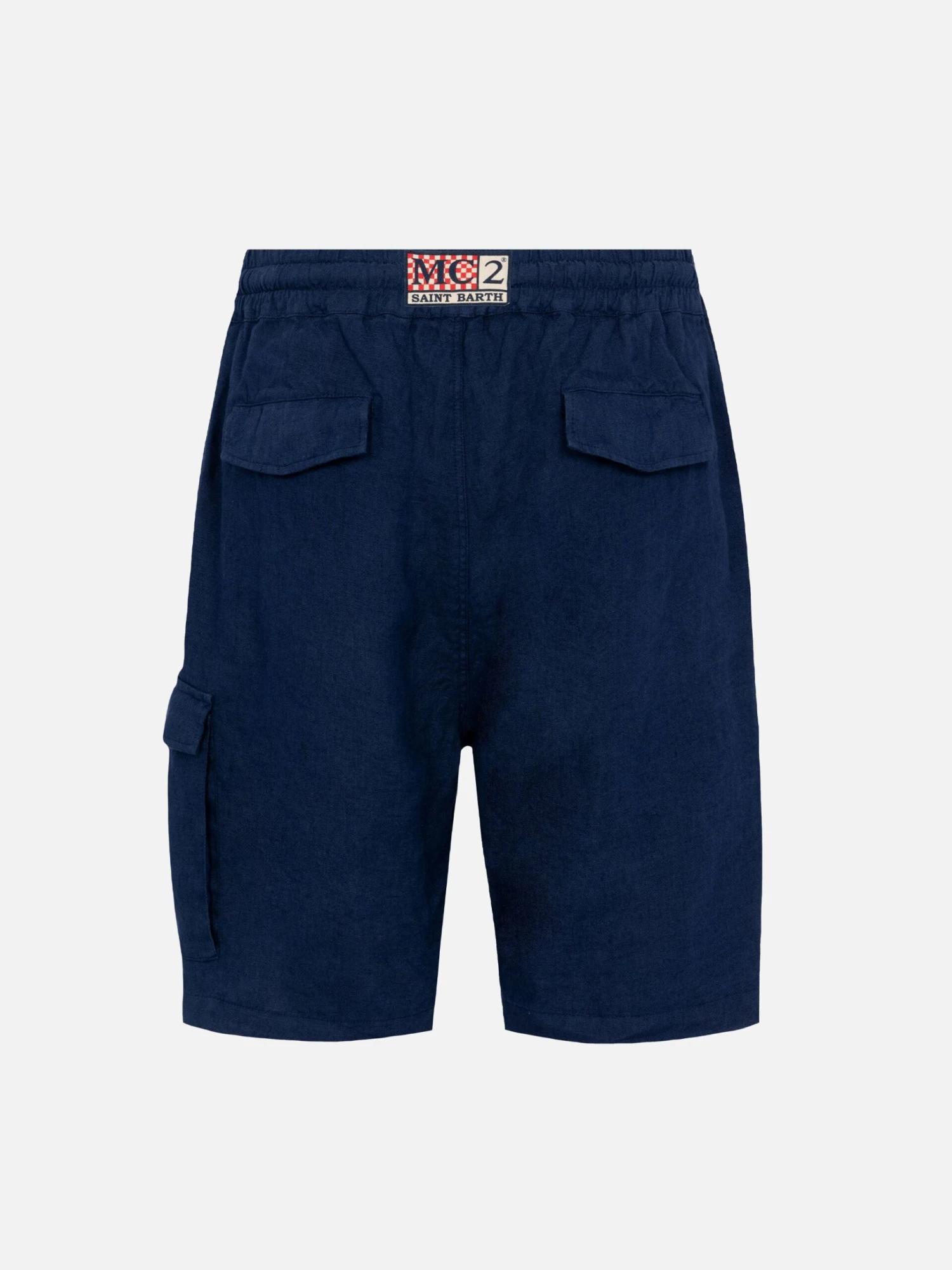 MC2 Saint Barth Man Navy Blue Linen Bermuda Marseille 7 MC2 Saint Barth Man Navy Blue Linen Bermuda Marseille - Image 5