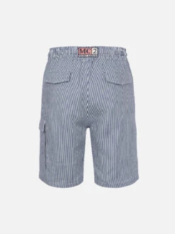 MC2 Saint Barth Man Blue Striped Linen Bermuda Marseille -MC2 Saint Barth Shop UID MRE000204251F MAN PANT BLUE LINEN 02