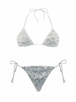 MC2 Saint Barth Woman Silver Sequins Triangle Bikini Leah Marielle