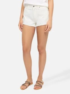 MC2 Saint Barth Musa White Denim Shorts With Rhinestone Embellishment