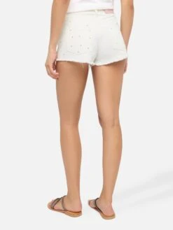 MC2 Saint Barth Musa White Denim Shorts With Rhinestone Embellishment -MC2 Saint Barth Shop UID MUS000104825H WOMAN SHORTPANT WHITE PLAIN.COLOR MC2 3 848dd90b 1505 4bbe 9aed 827f05e91915