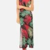 Long Tank Dress Vintage Leaves Print