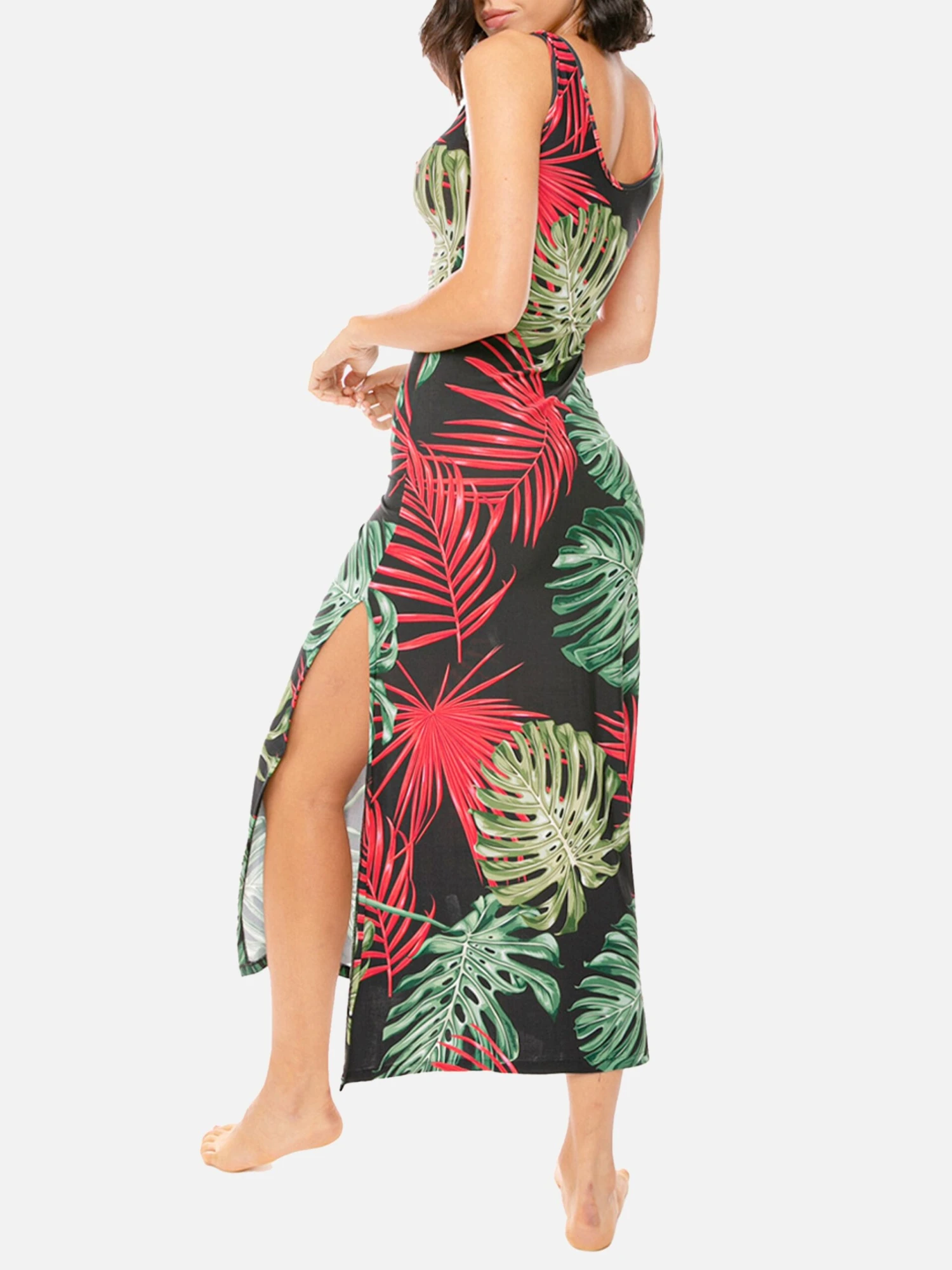 Long Tank Dress Vintage Leaves Print 4 Long Tank Dress Vintage Leaves Print - Image 2