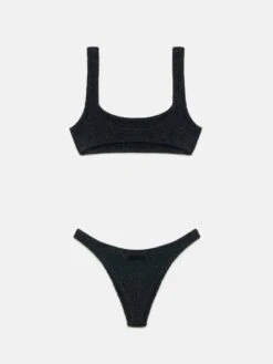 MC2 Saint Barth Elise Classic Black Crinkle Lurex Swim Briefs - Naima Black Lurex Crinkle Classic Bralette Top -MC2 Saint Barth Shop UID NAIM00200300H WOMAN TOP BLACK LUREX 5