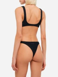MC2 Saint Barth Elise Classic Black Crinkle Lurex Swim Briefs - Naima Black Lurex Crinkle Classic Bralette Top -MC2 Saint Barth Shop UID NAIM00200300H WOMAN TOP BLACK LUREX 3