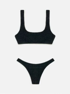 MC2 Saint Barth Elise Classic Black Crinkle Lurex Swim Briefs - Naima Black Lurex Crinkle Classic Bralette Top