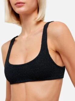 MC2 Saint Barth Elise Classic Black Crinkle Lurex Swim Briefs - Naima Black Lurex Crinkle Classic Bralette Top -MC2 Saint Barth Shop UID NAIM00200300H WOMAN TOP BLACK LUREX 5
