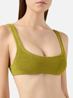 MC2 Saint Barth Naomi Pistachio Crinkle Cheeky Swim Briefs - Naima Pistachio Crinkle Classic Bralette Top -MC2 Saint Barth Shop UID NAIM00205765H WOMAN TOPBIKINI GREEN 0 0 2