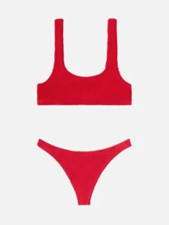 MC2 Saint Barth Naomi Red Crinkle Cheeky Swim Briefs - Naima Red Crinkle Classic Bralette Top