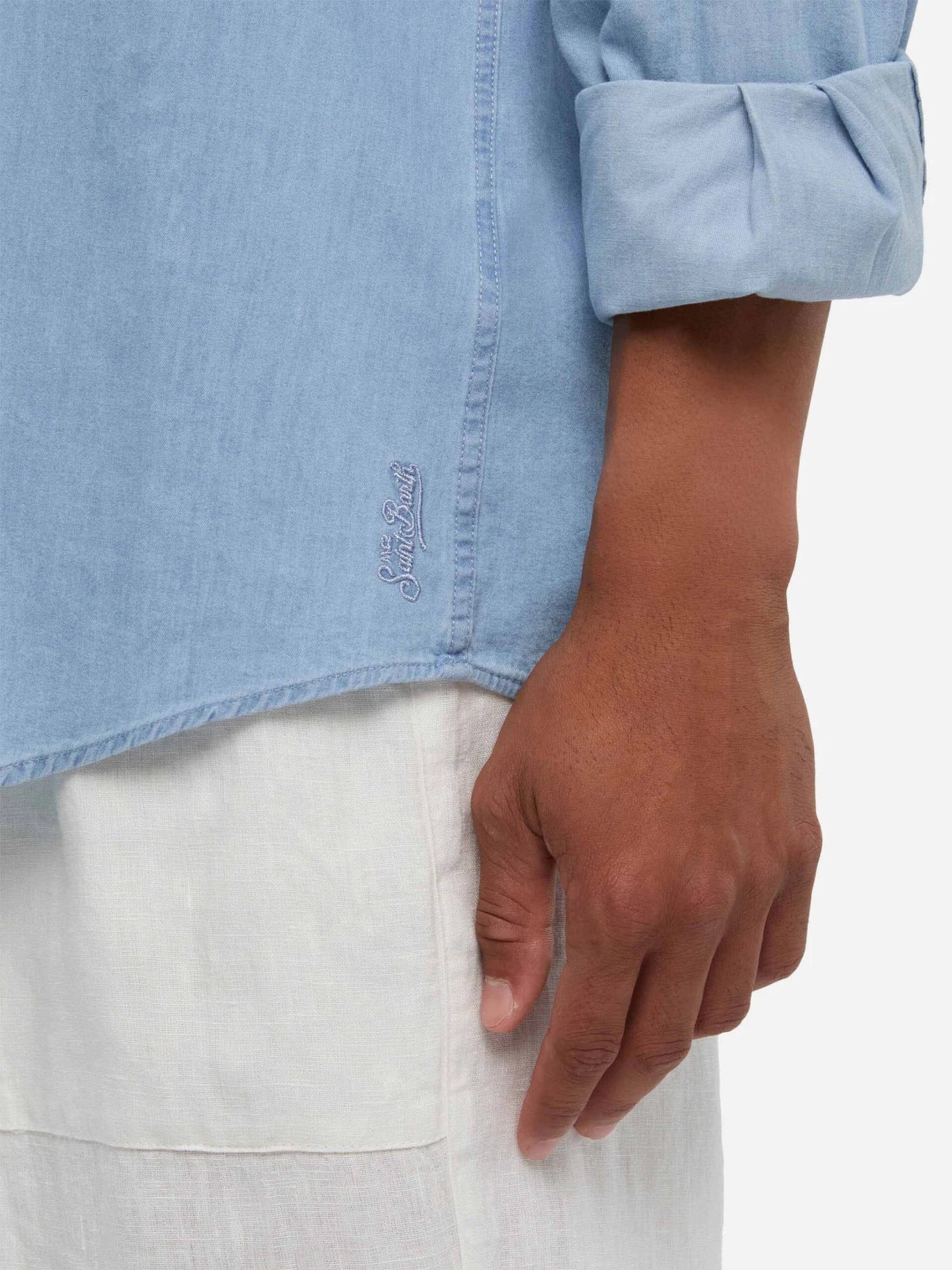 MC2 Saint Barth Light Denim Blue Chambray Shirt Pamplona 4 MC2 Saint Barth Light Denim Blue Chambray Shirt Pamplona - Image 2