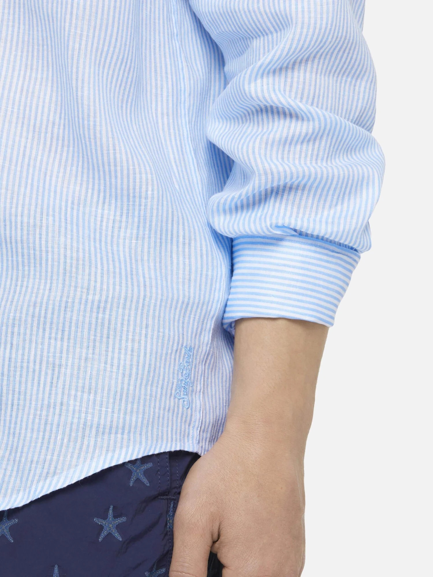MC2 Saint Barth Light Blue Striped Linen Shirt Pamplona 4 MC2 Saint Barth Light Blue Striped Linen Shirt Pamplona - Image 2