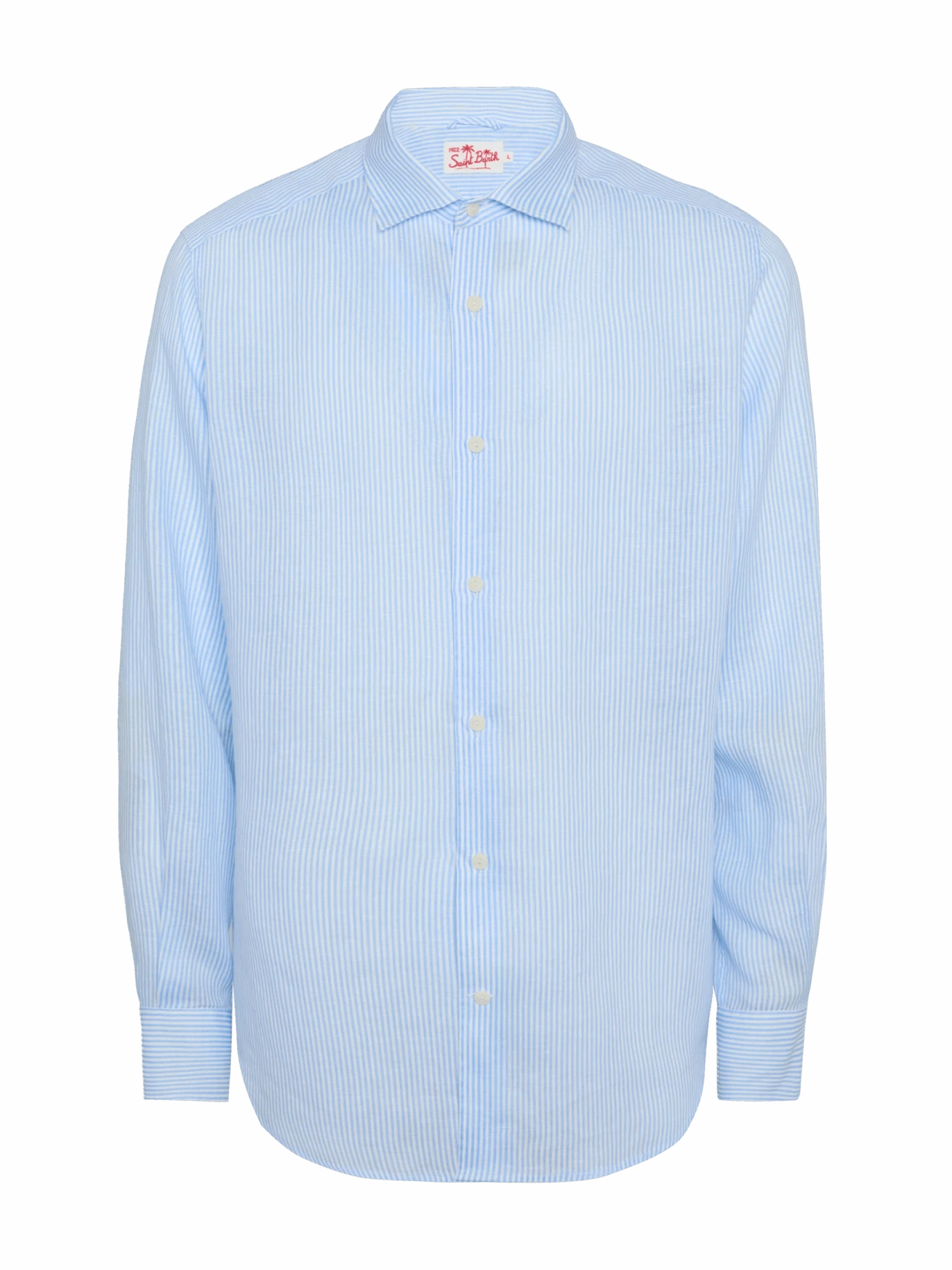 MC2 Saint Barth Light Blue Striped Linen Shirt Pamplona 6 MC2 Saint Barth Light Blue Striped Linen Shirt Pamplona - Image 4