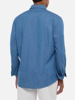 MC2 Saint Barth Dark Denim Blue Chambray Shirt Pamplona -MC2 Saint Barth Shop UID PAMP00102456H MAN SHIRT BLUE PLAIN.COLOR MC2 3