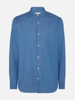 MC2 Saint Barth Dark Denim Blue Chambray Shirt Pamplona -MC2 Saint Barth Shop UID PAMP00102456H MAN SHIRT BLUE PLAIN.COLOR MC2 5