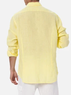 MC2 Saint Barth Man Pale Yellow Linen Shirt Pamplona -MC2 Saint Barth Shop UID PAMP00102603F MAN SHIRT YELLOW LINEN 03