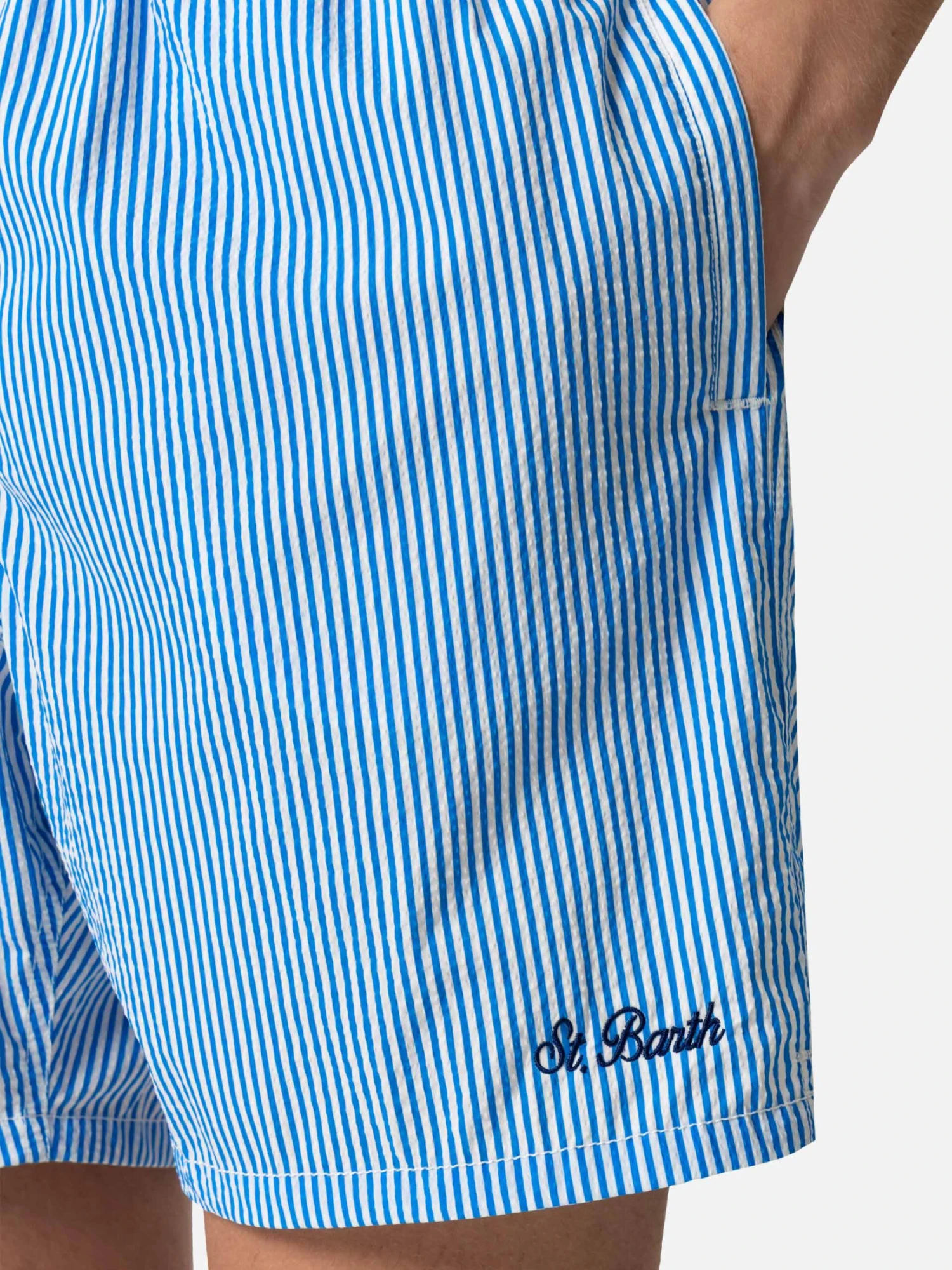 MC2 Saint Barth Seersucker Bluette Striped Classic Light Swim Shorts Patmos 8 MC2 Saint Barth Seersucker Bluette Striped Classic Light Swim Shorts Patmos - Image 6