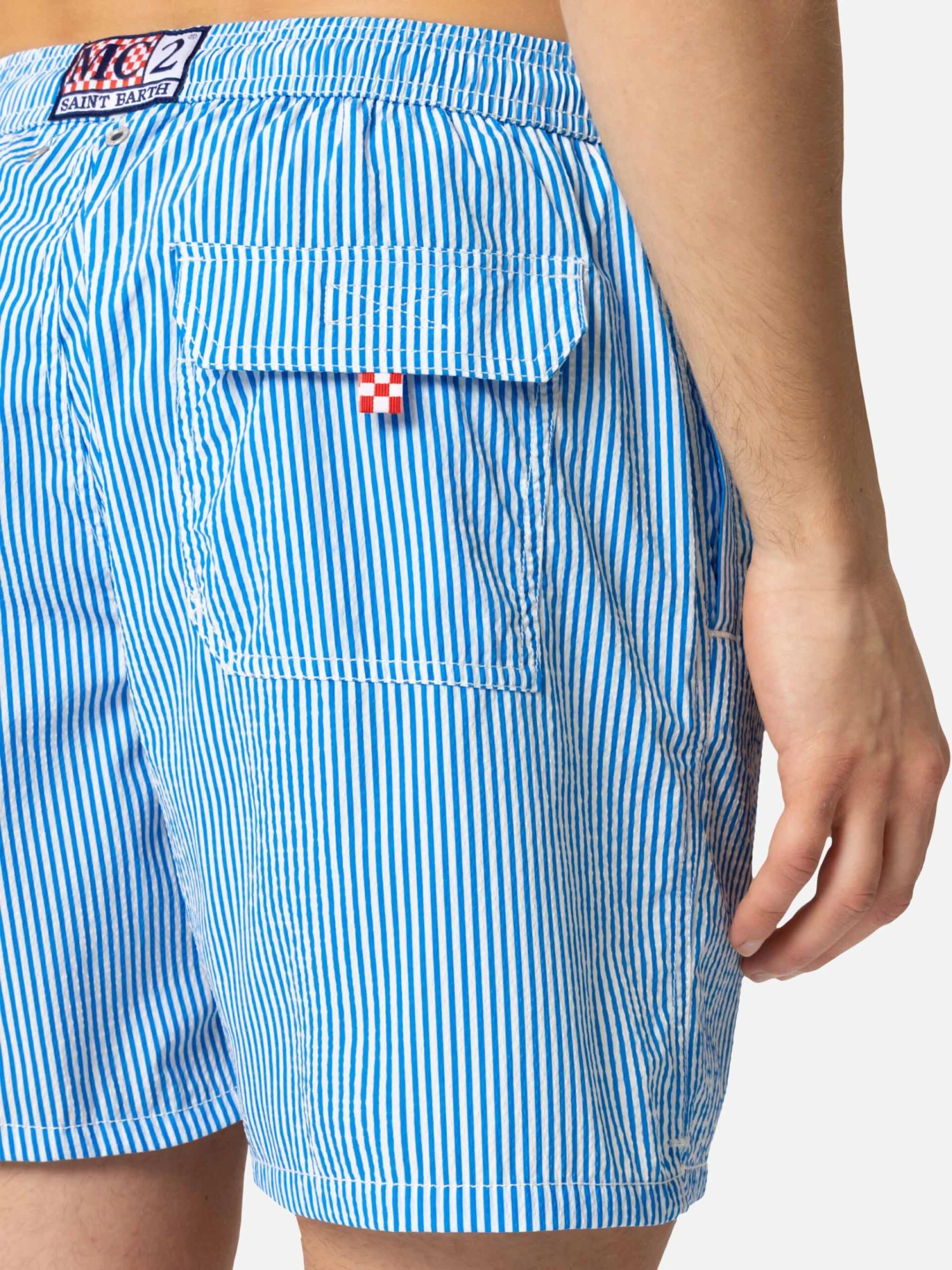 MC2 Saint Barth Seersucker Bluette Striped Classic Light Swim Shorts Patmos 10 MC2 Saint Barth Seersucker Bluette Striped Classic Light Swim Shorts Patmos - Image 8