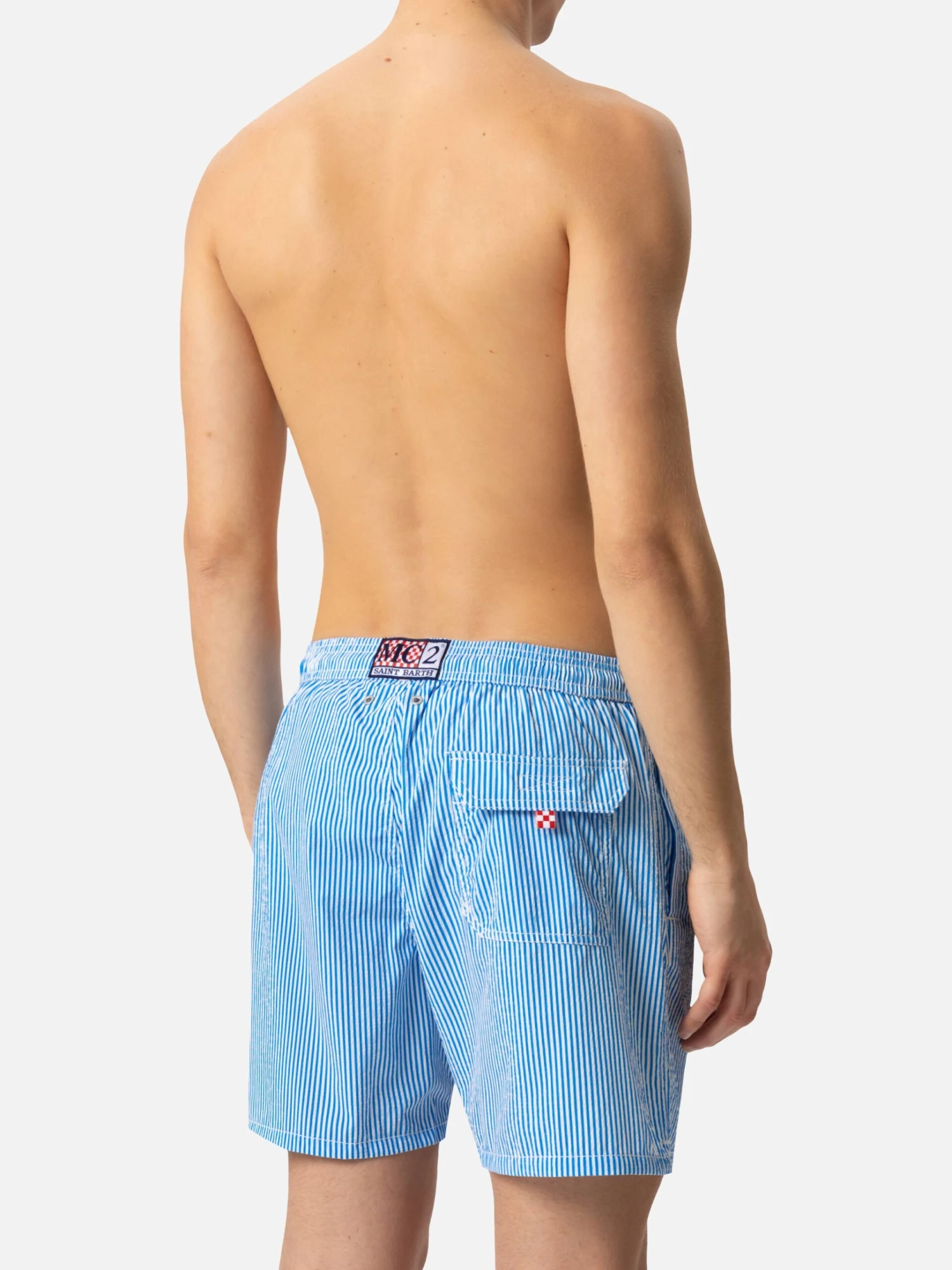 MC2 Saint Barth Seersucker Bluette Striped Classic Light Swim Shorts Patmos 9 MC2 Saint Barth Seersucker Bluette Striped Classic Light Swim Shorts Patmos - Image 7