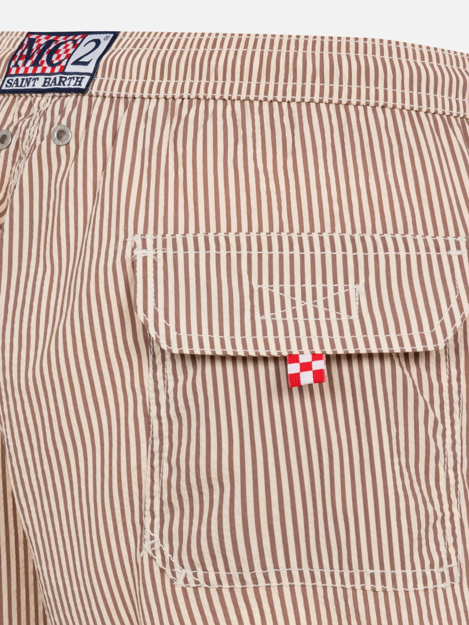 MC2 Saint Barth Seersucker Beige Striped Classic Light Swim Shorts Patmos 7 MC2 Saint Barth Seersucker Beige Striped Classic Light Swim Shorts Patmos - Image 5