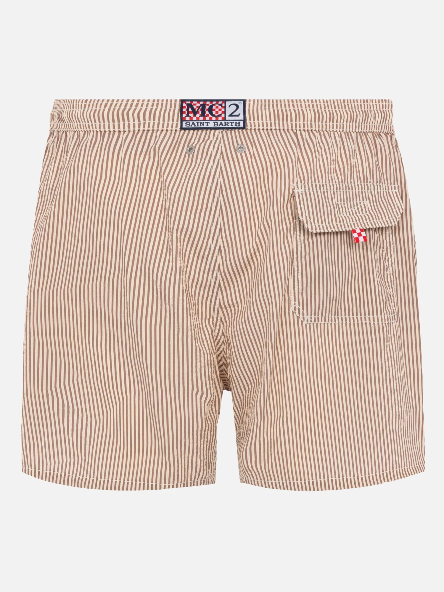 MC2 Saint Barth Seersucker Beige Striped Classic Light Swim Shorts Patmos 5 MC2 Saint Barth Seersucker Beige Striped Classic Light Swim Shorts Patmos - Image 3