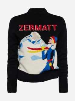 MC2 Saint Barth Crewneck Sweater New Queen With Zermatt Postcard Jacquard 9 MC2 Saint Barth Crewneck Sweater New Queen With Zermatt Postcard Jacquard -MC2 Saint Barth Shop UID PEA000401597C WOMAN KNITWEAR BLACK MOUNTAINSTYLE 0 20250107173500 4