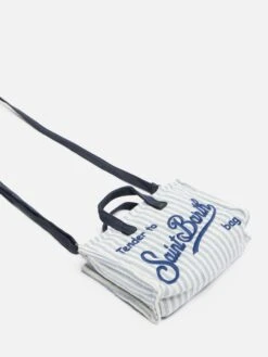 MC2 Saint Barth Linen Phone Bag With Light Blue Striped Print -MC2 Saint Barth Shop UID PHONE00100123H WOMAN BAG SKY 0 0 20250320130000 2