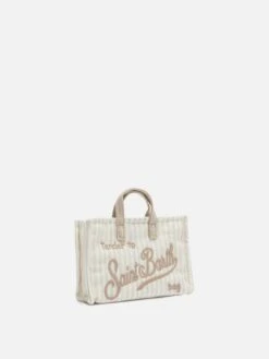 MC2 Saint Barth Linen Phone Bag With Beige Striped Print -MC2 Saint Barth Shop UID PHONE00100131H WOMAN BAG WHITE 0 0 20250320123502 3