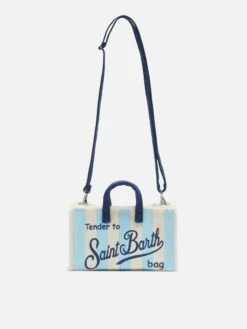 MC2 Saint Barth Cotton Canvas Phone Bag With Light Blue Striped Print