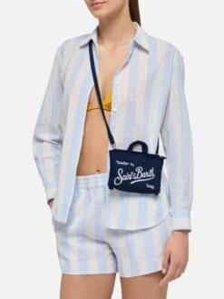 MC2 Saint Barth Navy Blue Linen Phone Bag -MC2 Saint Barth Shop UID PHONE00201897H ACCESSORY BAG BLUE PLAIN.COLOR MC2 5
