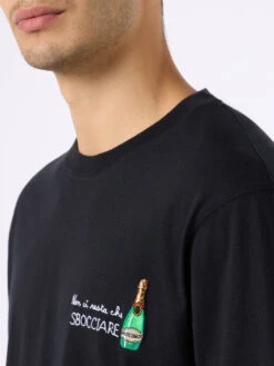 MC2 Saint Barth Man Classic Fit Cotton Jersey T-shirt Portofino With Non Ci Resta Che Sbocciare Embroidery