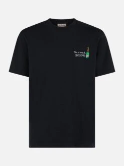 MC2 Saint Barth Man Classic Fit Cotton Jersey T-shirt Portofino With Non Ci Resta Che Sbocciare Embroidery -MC2 Saint Barth Shop UID POT000104145F MAN T SHIRT BLACK 1