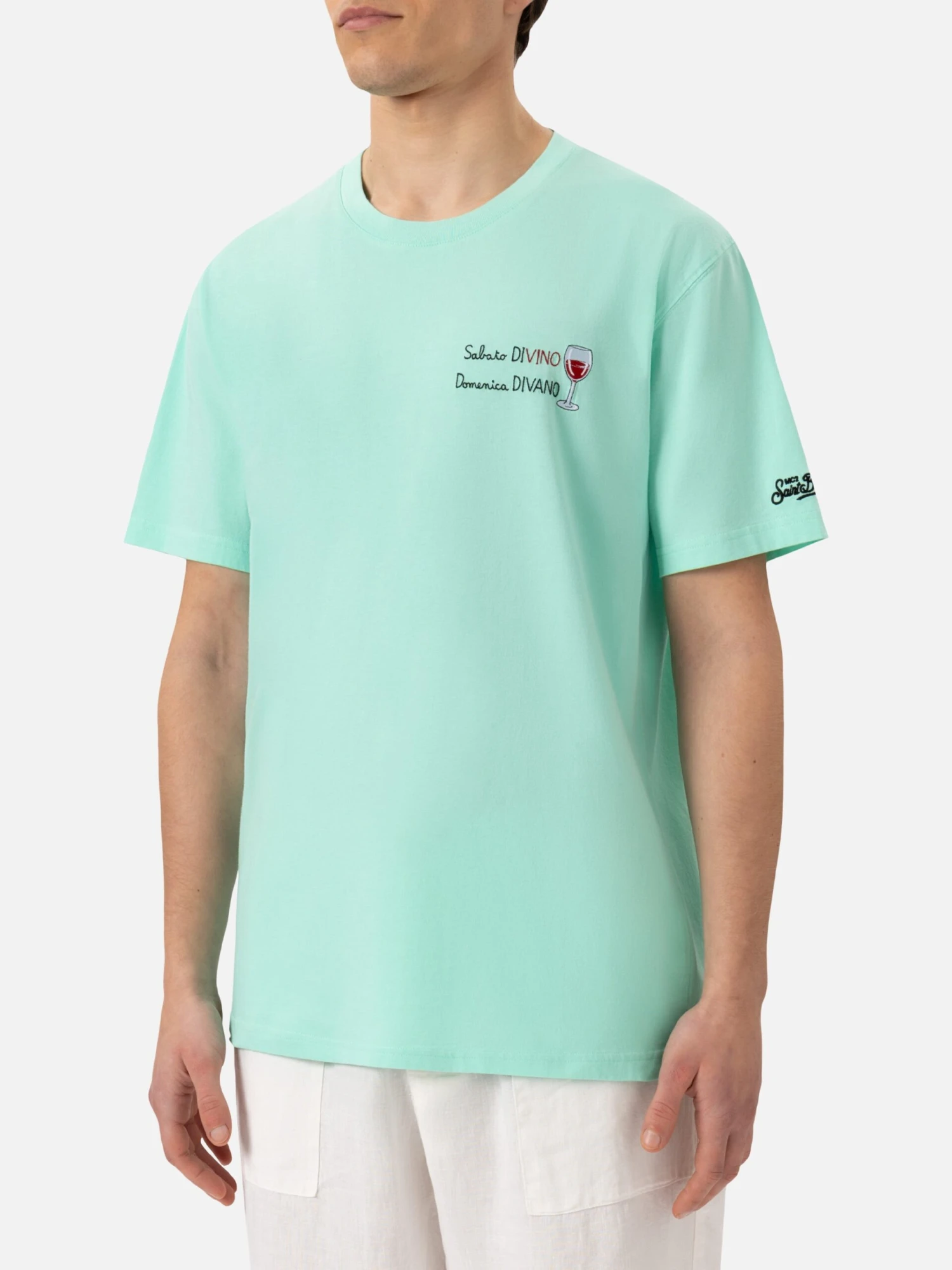 MC2 Saint Barth Classic Fit Cotton Jersey T-shirt Portofino With Sabato Divino Domenica Divano Embroidery 4 MC2 Saint Barth Classic Fit Cotton Jersey T-shirt Portofino With Sabato Divino Domenica Divano Embroidery - Image 2