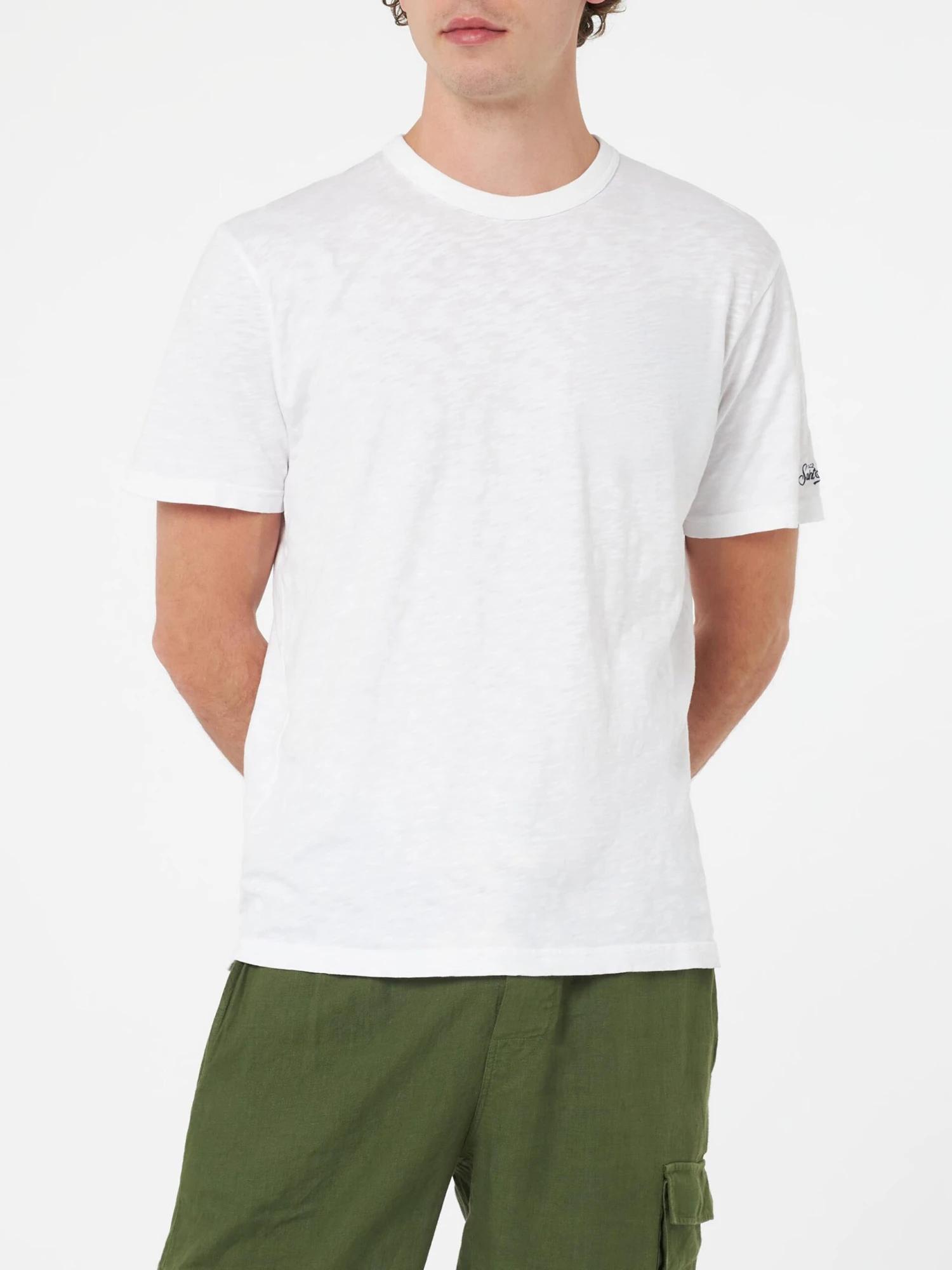 MC2 Saint Barth White Flamed Cotton T-shirt President With Embroidery 3 MC2 Saint Barth White Flamed Cotton T-shirt President With Embroidery