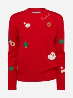 MC2 Saint Barth Woman Brushed Sweater With Christmas Patches Appliquèe -MC2 Saint Barth Shop UID QUE000900190E WOMAN KNITWEAR RED XMAS 0 20250107180001 4