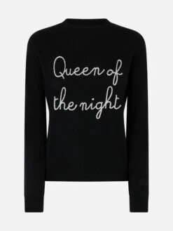 MC2 Saint Barth Woman Black Sweater New Queen With Queen Of The Nightembroidery -MC2 Saint Barth Shop UID QUE001004197G WOMAN KNITWEAR BLACK 1