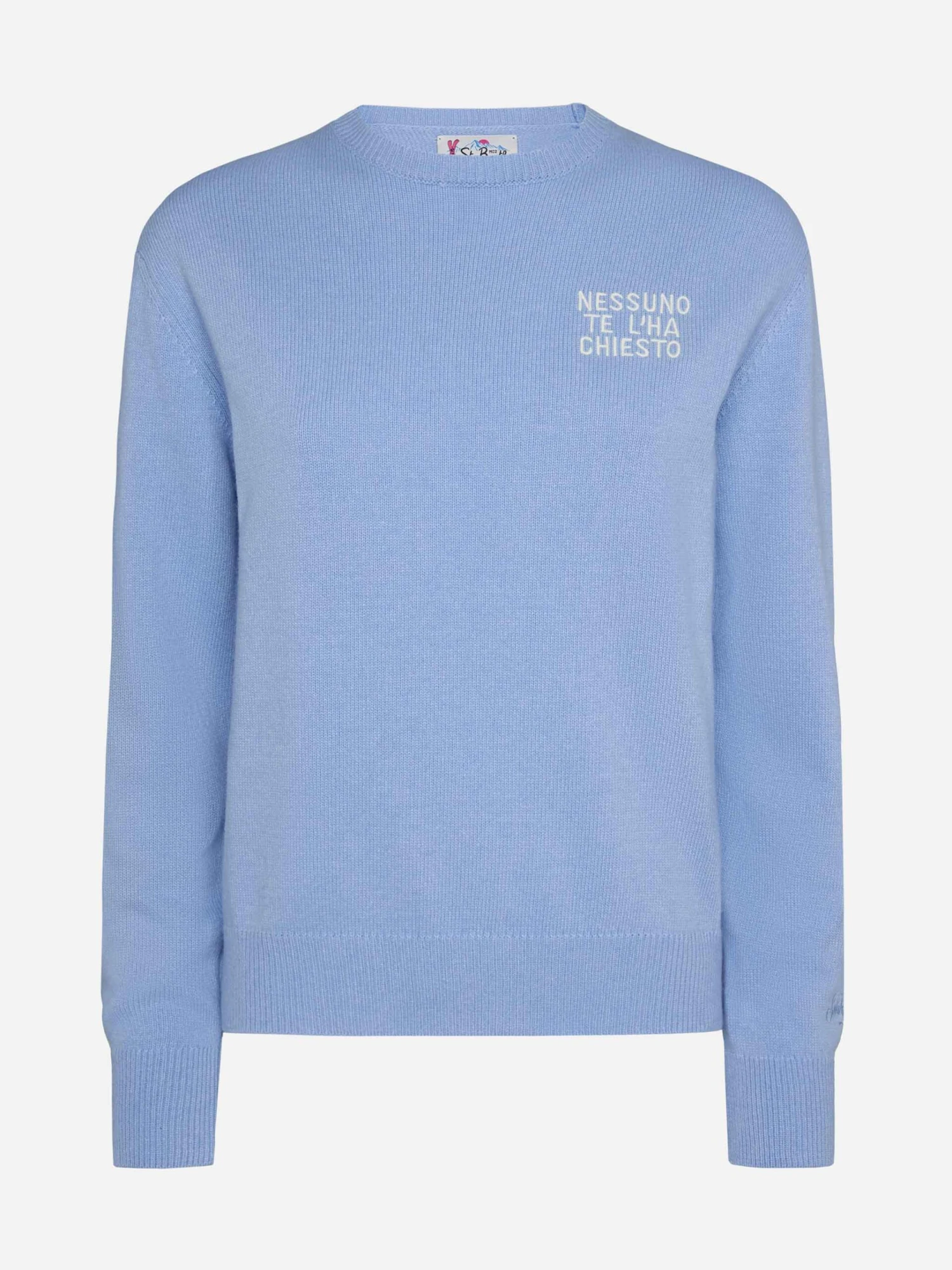 MC2 Saint Barth Light Blue Sweater New Queen With Nessuno Te L'ha Chiesto Embroidery 3 MC2 Saint Barth Light Blue Sweater New Queen With Nessuno Te L'ha Chiesto Embroidery