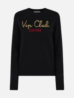 MC2 Saint Barth Woman Black Sweater New Queen With Embroidery Vip Club Cortina | VIP CLUB CORTINA SPECIAL EDITION -MC2 Saint Barth Shop UID QUE001004382G STBW KNITWEAR BLACK 20240903173500 1