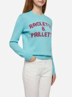 MC2 Saint Barth Water Green Sweater New Queen With Raclette & Paillettes Sequins Lettering