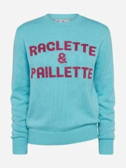 MC2 Saint Barth Water Green Sweater New Queen With Raclette & Paillettes Sequins Lettering -MC2 Saint Barth Shop UID QUE001011447E WOMAN KNITWEAR GREEN FUNNY 0 20250107183502 4