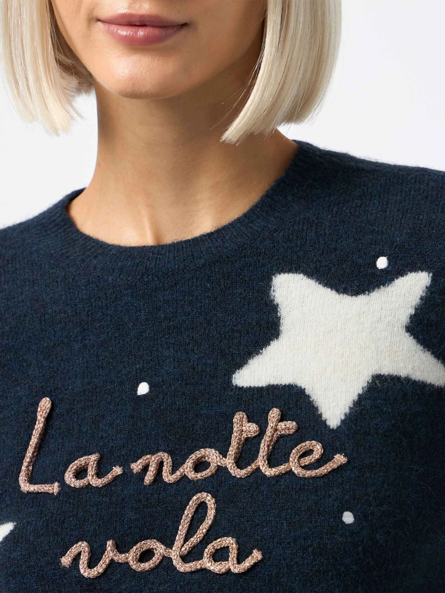 MC2 Saint Barth Woman Blue Sweater New Queen With La Notte Vola Embroidery And Stars Jacquard 5 MC2 Saint Barth Woman Blue Sweater New Queen With La Notte Vola Embroidery And Stars Jacquard - Image 3
